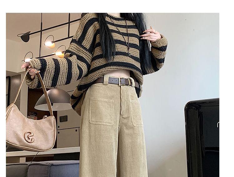High Rise Plain Corduroy Wide Leg Pants / Belt / Set Product Image