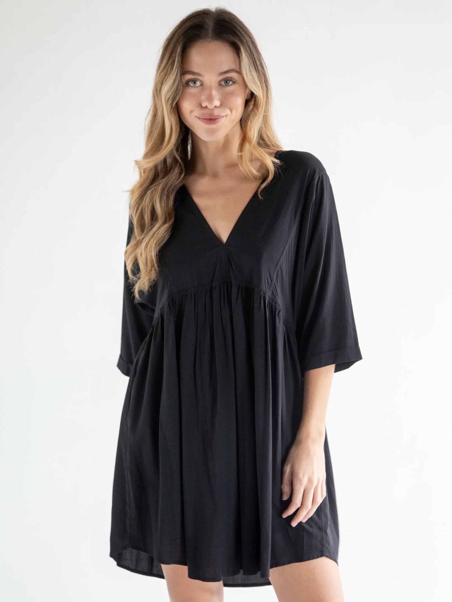 Stella V-Neck Mini Dress - Black Product Image