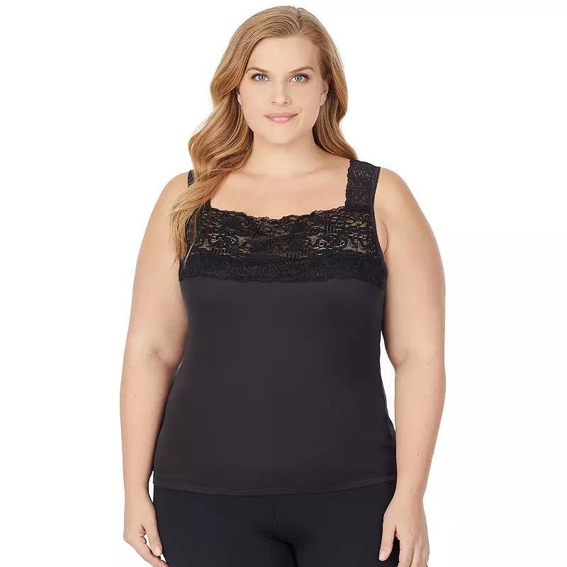 Plus Size Cuddl Duds® SofTech Lace-Trim Squareneck Tank Top, Women's, Size: 2XL, Black Product Image