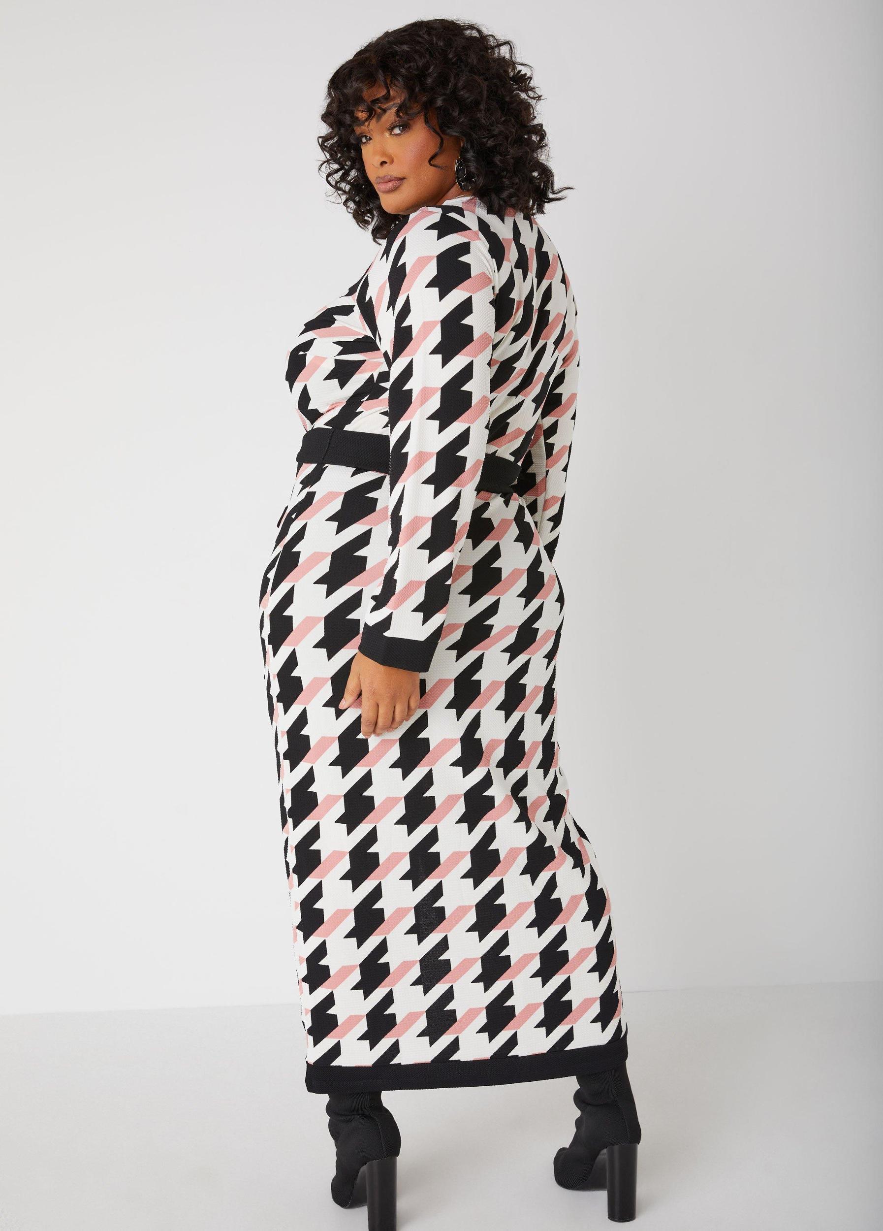 Belted Houndstooth Maxi Dress Product Image