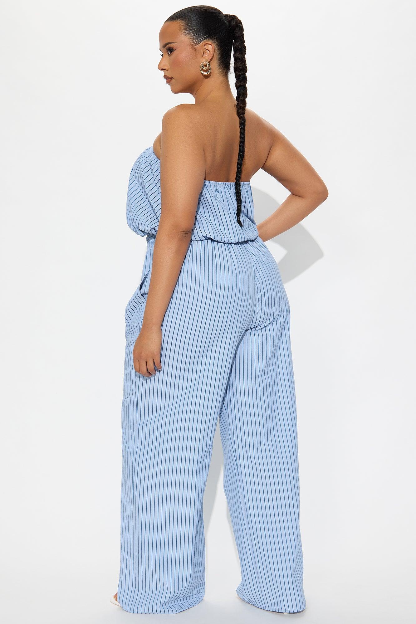 Gracie Pinstripe Pant Set - Light Blue Product Image
