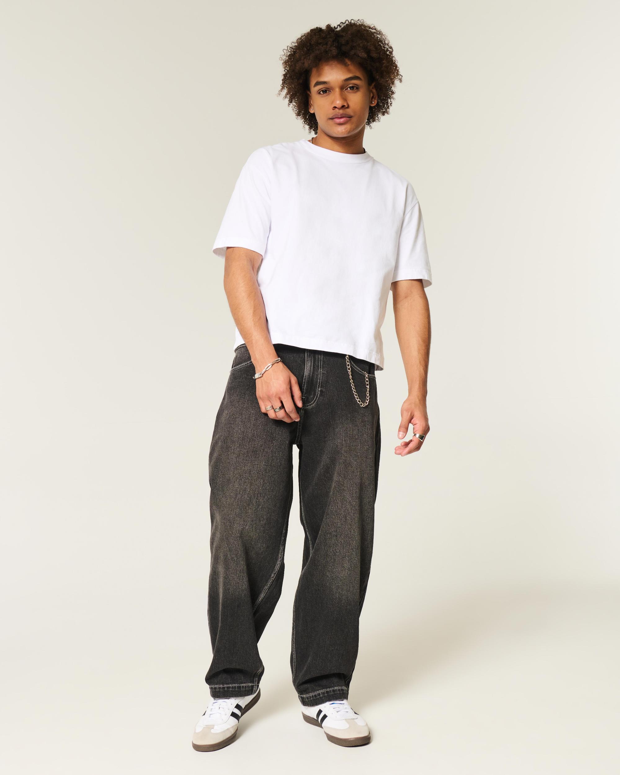 Washed Black Embroidered Snake Baggy Skater Jeans Product Image