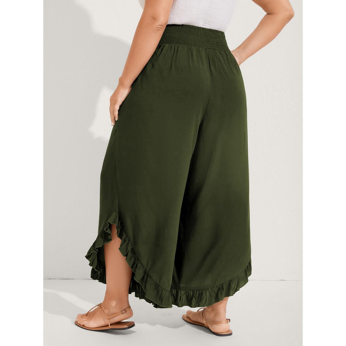 Plus Size Ruffled Curvy Hem Wide-Leg Pants Women Plum Resort Wide Leg Mid Rise Vacation Pants BloomChic 10/M Product Image