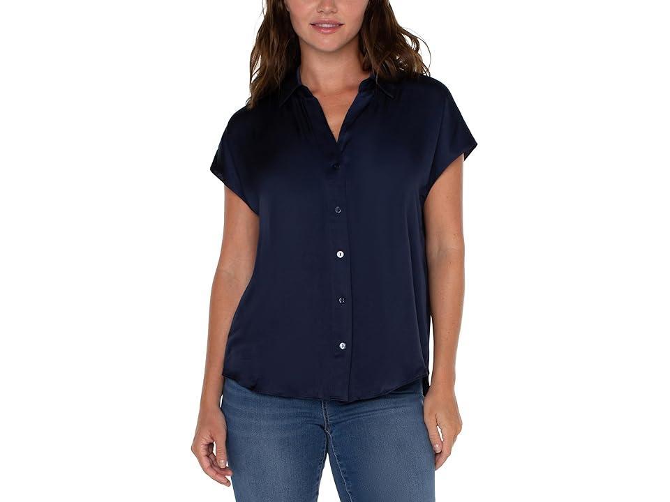 Liverpool Los Angeles Dolman Sleeve Satin Blouse with Collar Button Front (Dark ) Women's Clothing Product Image