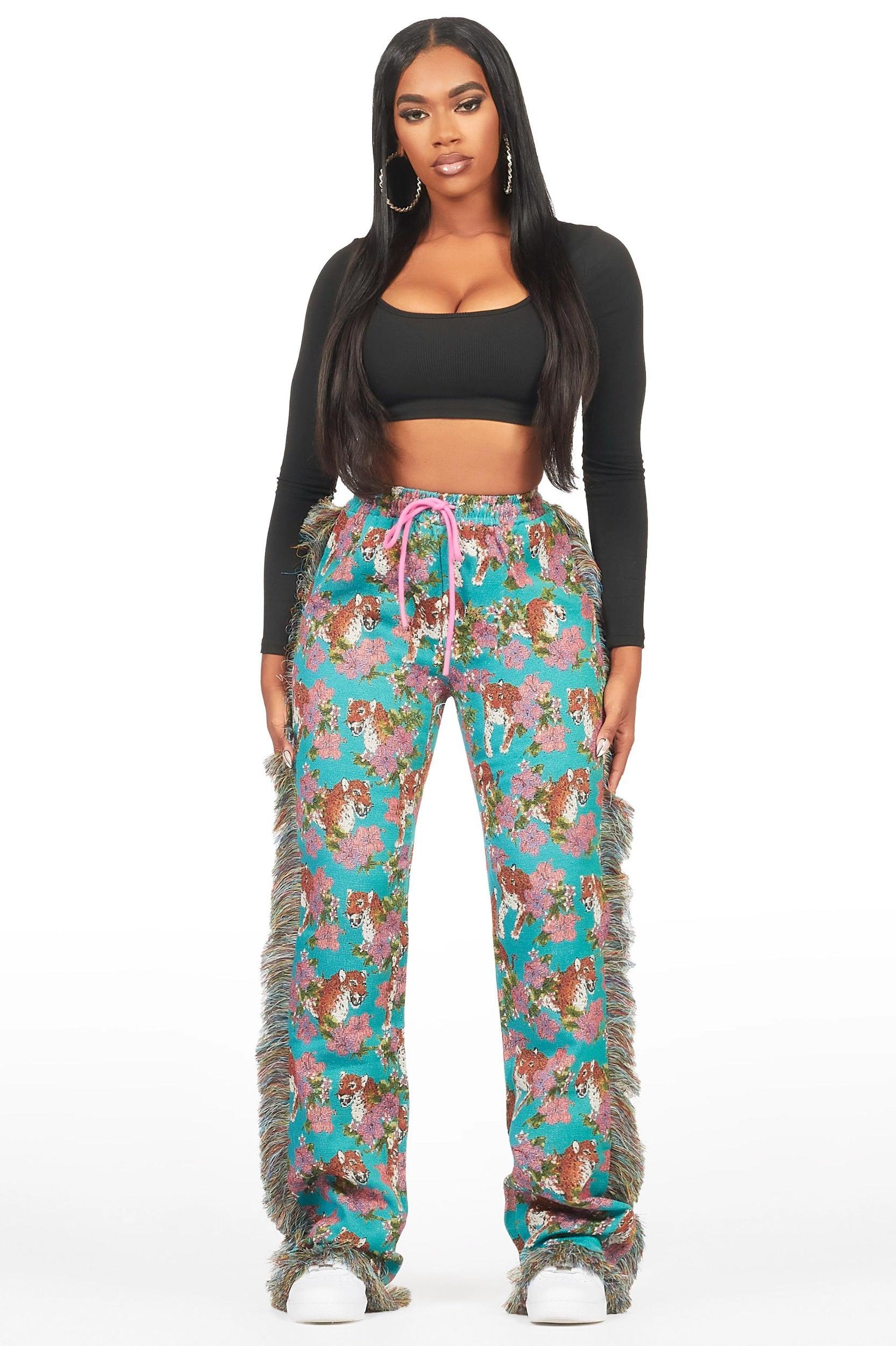 Alexsia Teal Tapestry Stacked Pant Female Product Image