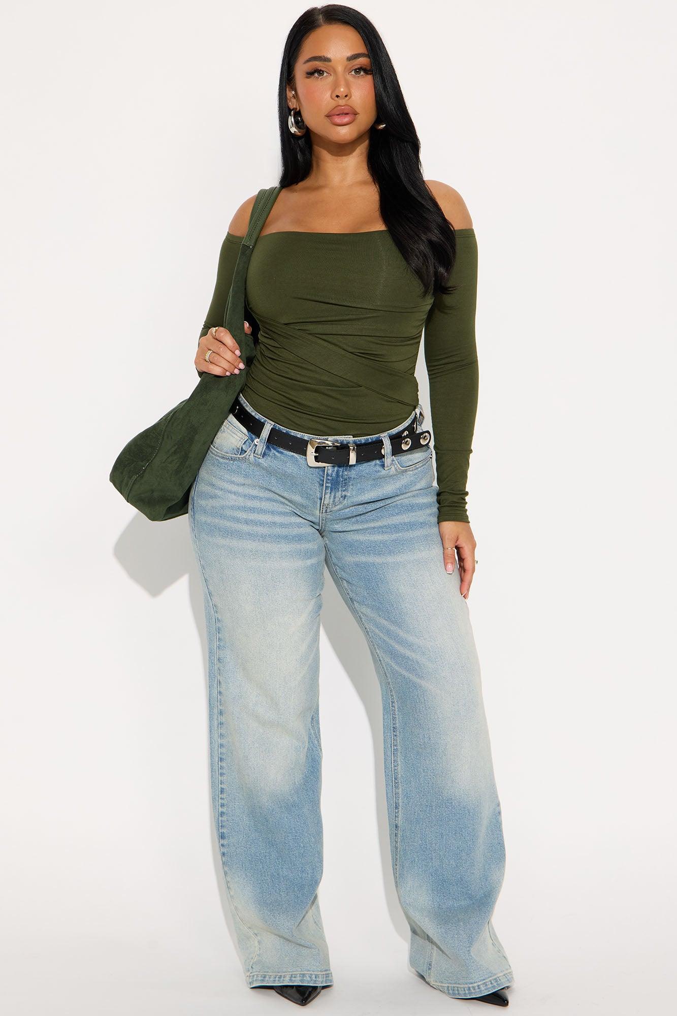 Gilda Off Shoulder Long Sleeve Bodysuit - Olive Product Image