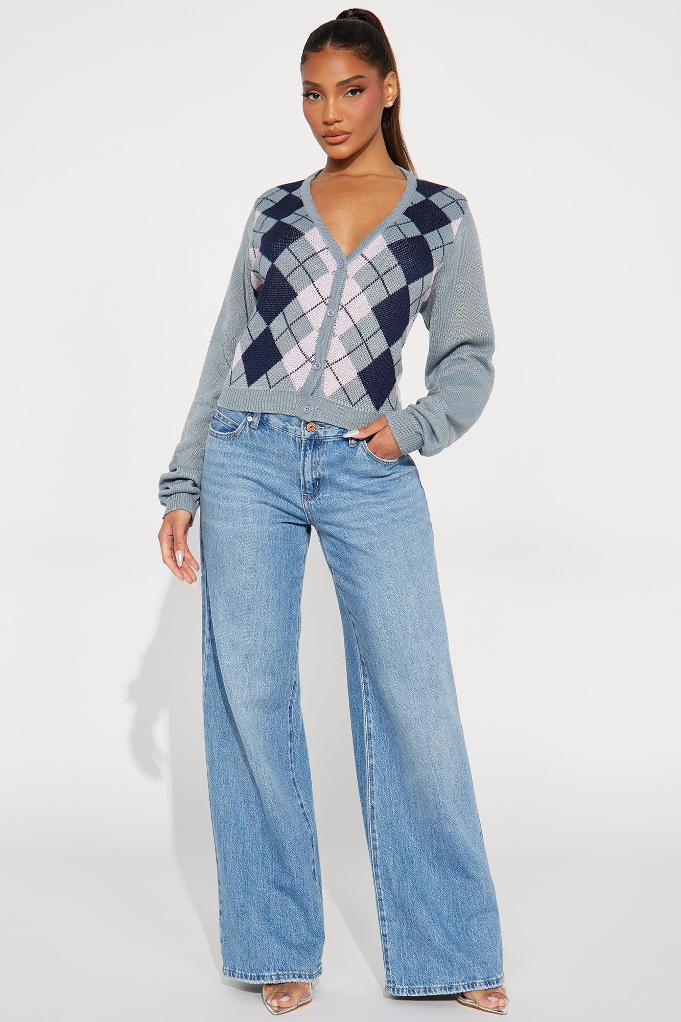Preppy Days Checkered  Cropped Cardigan - Grey/combo Product Image