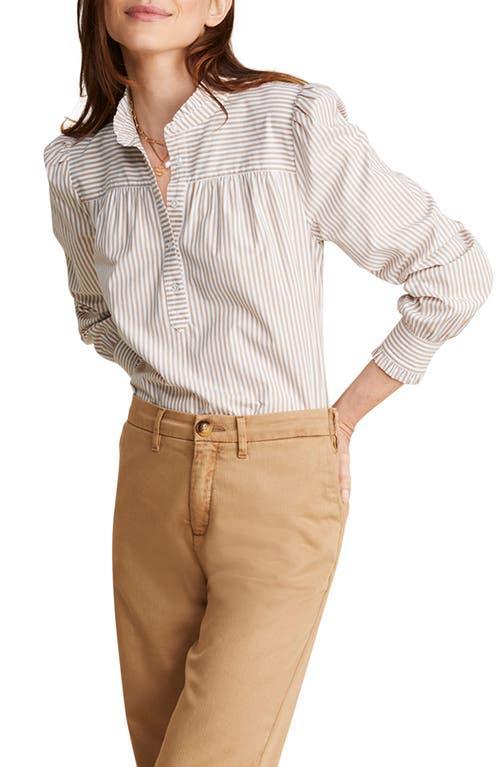 Vineyard Vines Poplin Ruffle Collar Popover (Feeder/Khaki/White) Women's Clothing Product Image