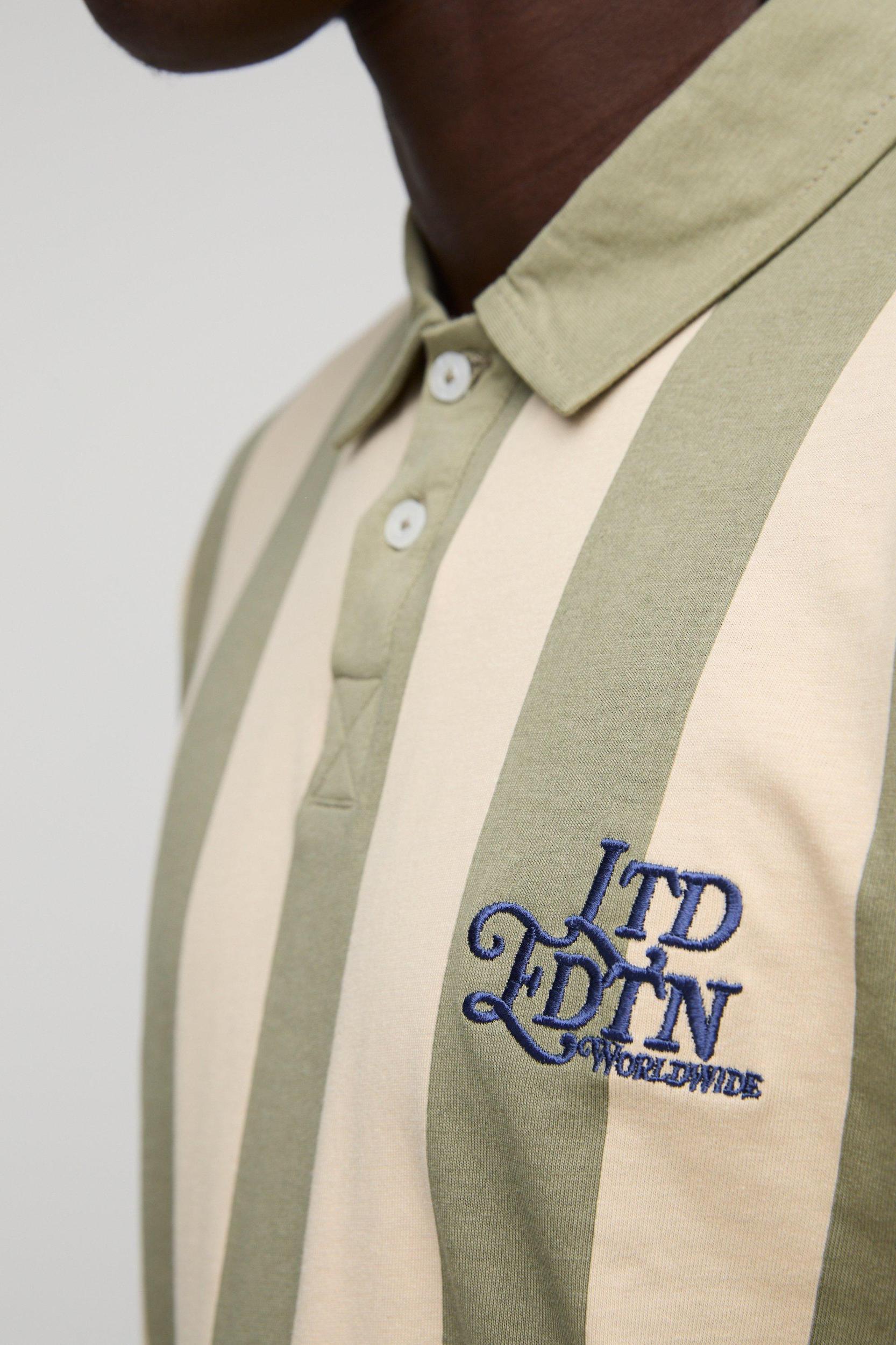 Regular Fit Long Sleeve LTD EDTN Embroidered Stripe Polo | boohooMAN USA Product Image