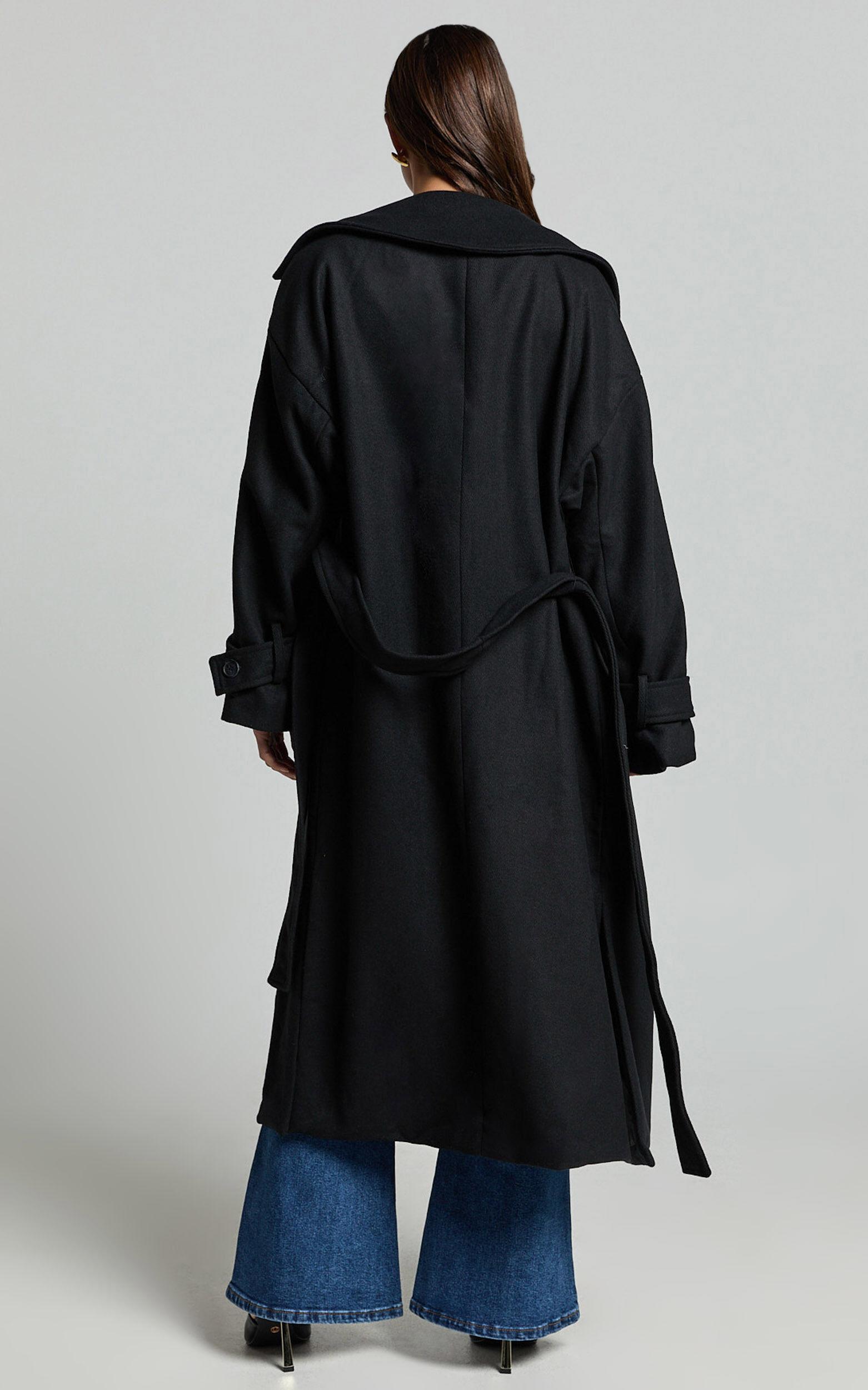Mella Coat - Belted Longline Coat in Black Product Image