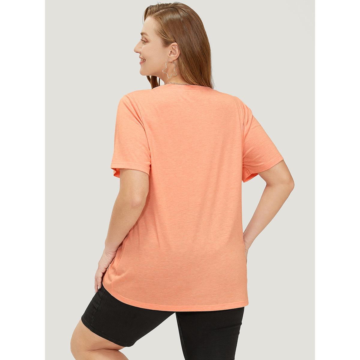 Plus Size Car & Letter Print V Neck Drop Shoulder T-shirt Coral Women Casual Tropical Dailywear T-shirts BloomChic 18-20/2X Product Image