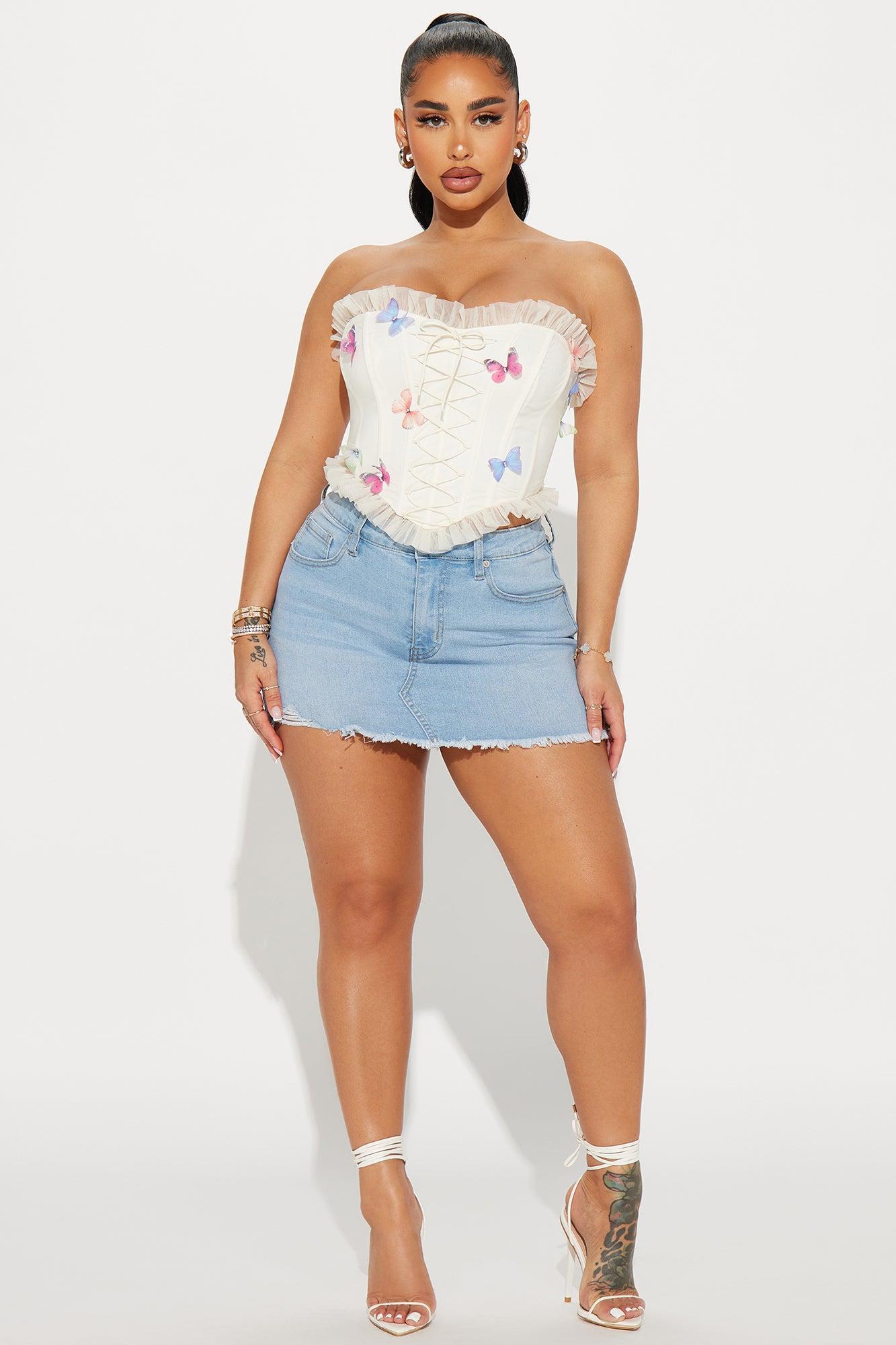 Mariposa Mesh Corset Top - Cream Product Image