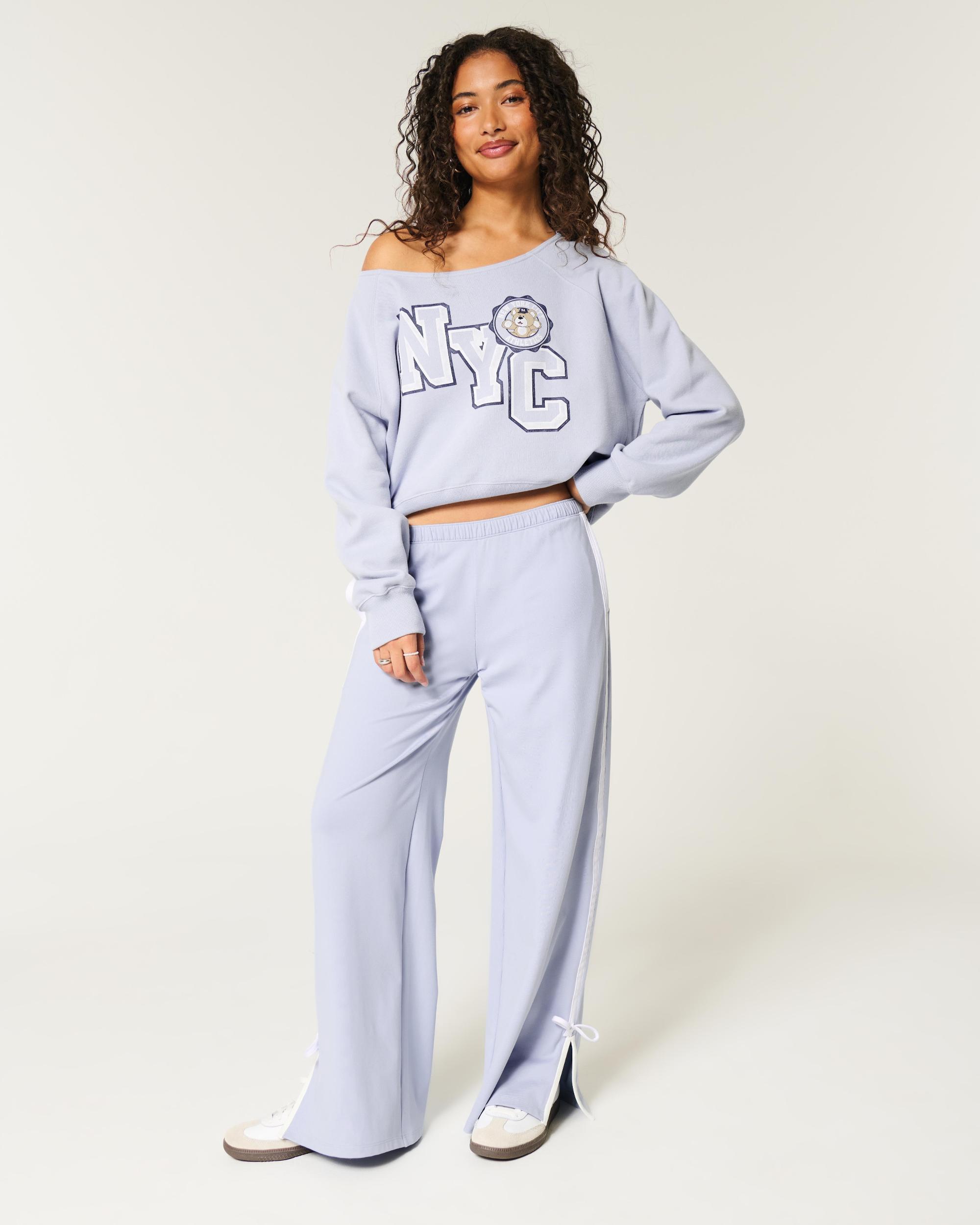 Easy Off-the-Shoulder NYC Graphic Sweatshirt Product Image