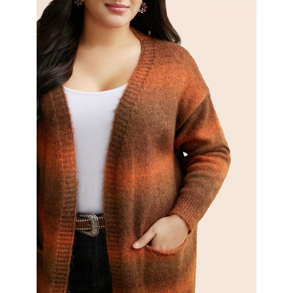 Plus Size Gradient Dye Design Pockets Cardigan Yellowishbrown Women Basics Loose Long Sleeve Everyday Cardigans BloomChic 22-24/3X Product Image