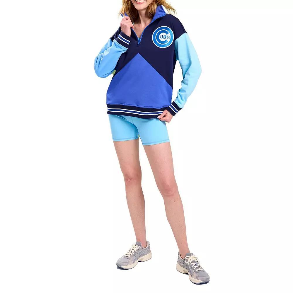Women's Terez Navy/Blue Chicago Cubs Classic Colorblock Quarter-Zip Sweatshirt, Size: Medium Product Image