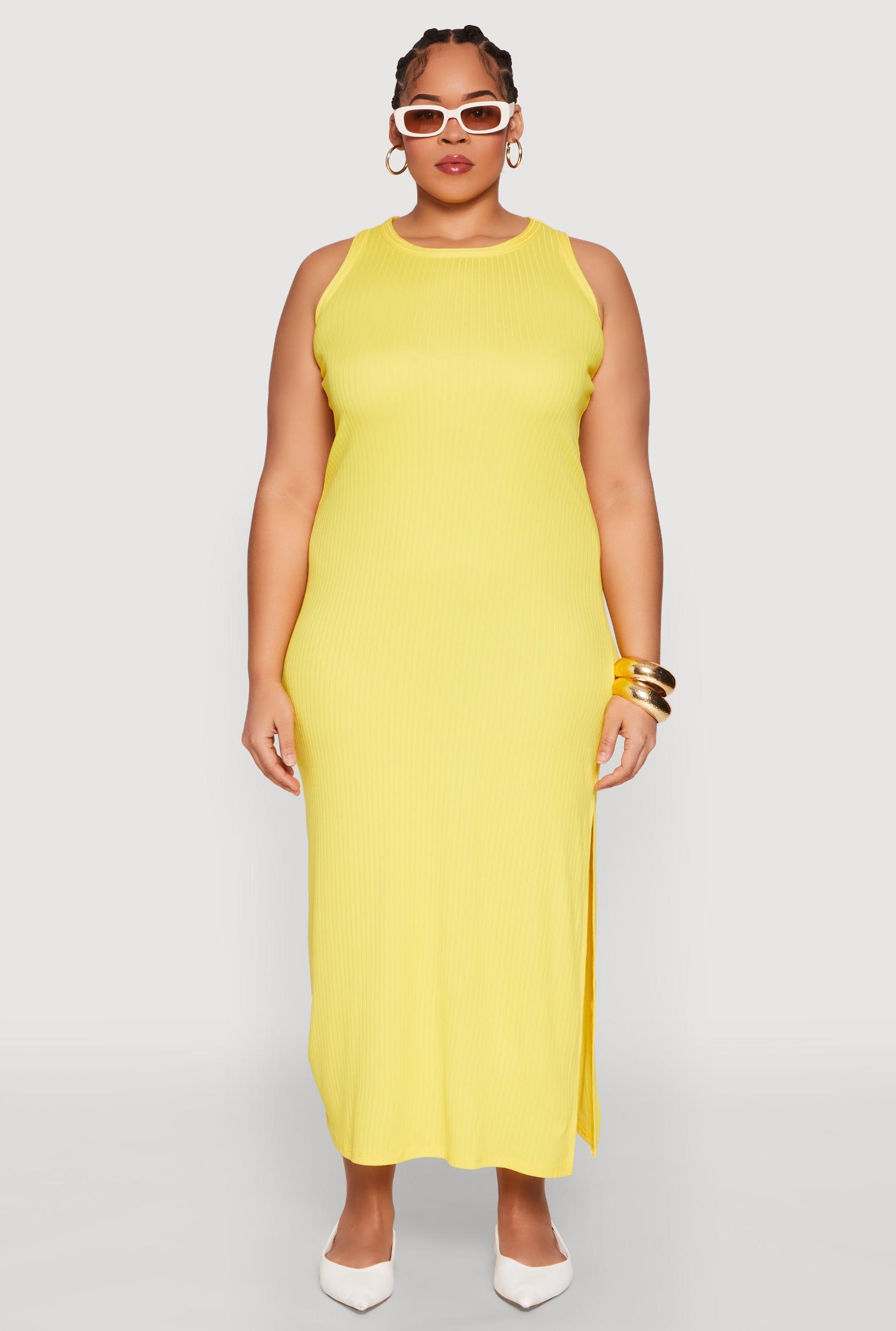 Womens Plus Size Ribbed Knit Side Slit Maxi Tank Dress Product Image