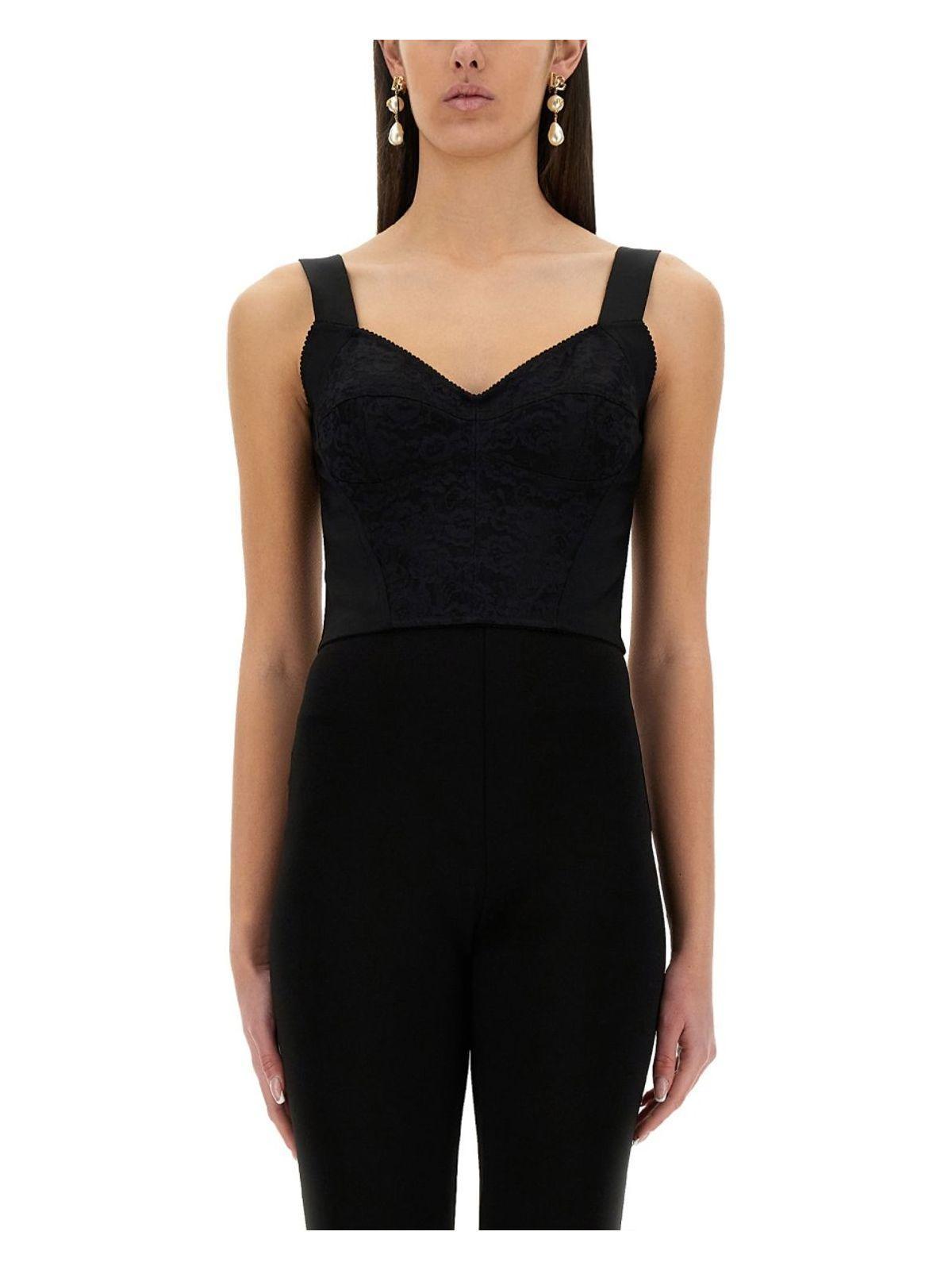 DOLCE & GABBANA Jacquard And Lace Sheath Corsetry Bustier In Black Product Image