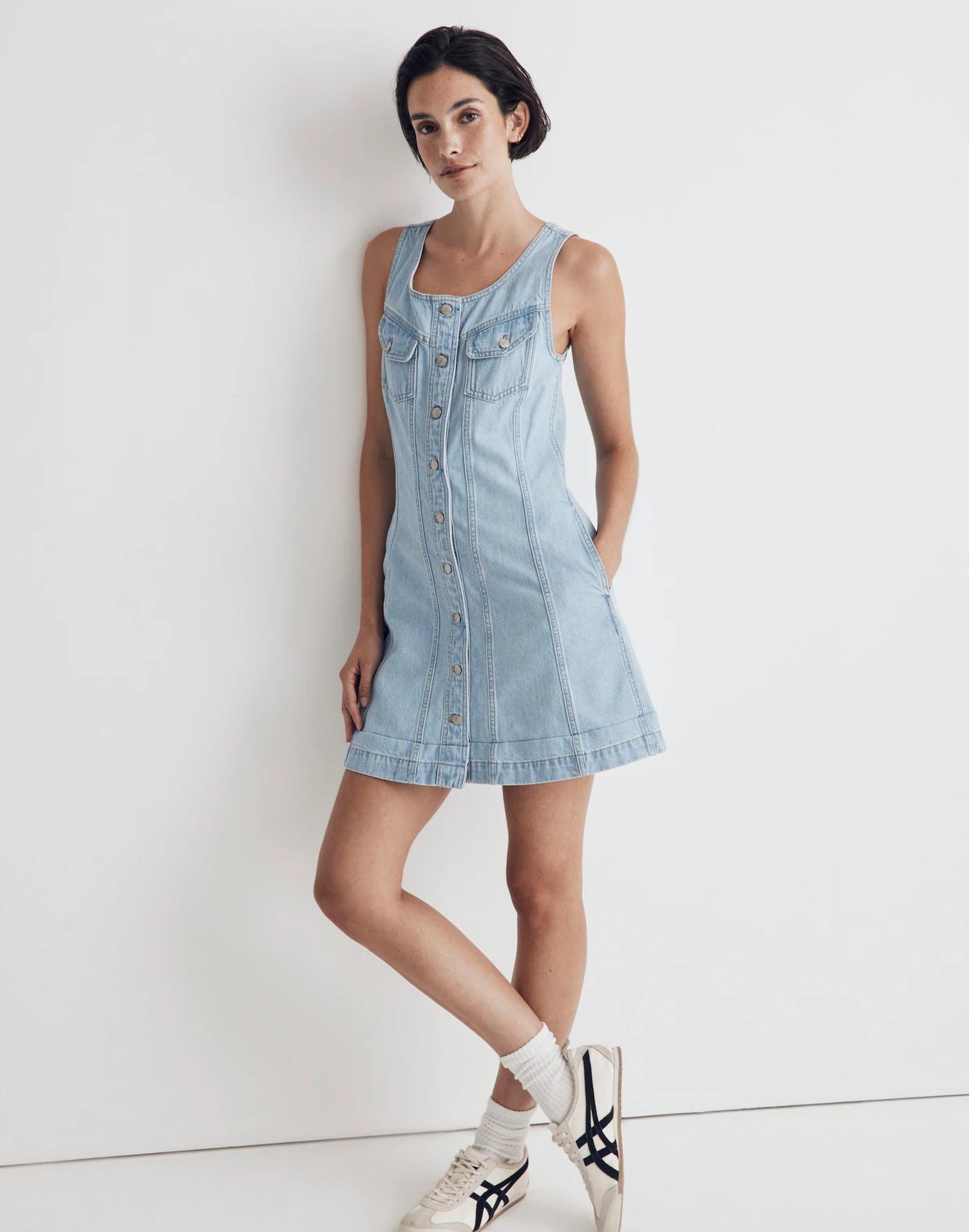 Denim Sleeveless Seamed Mini Dress Product Image