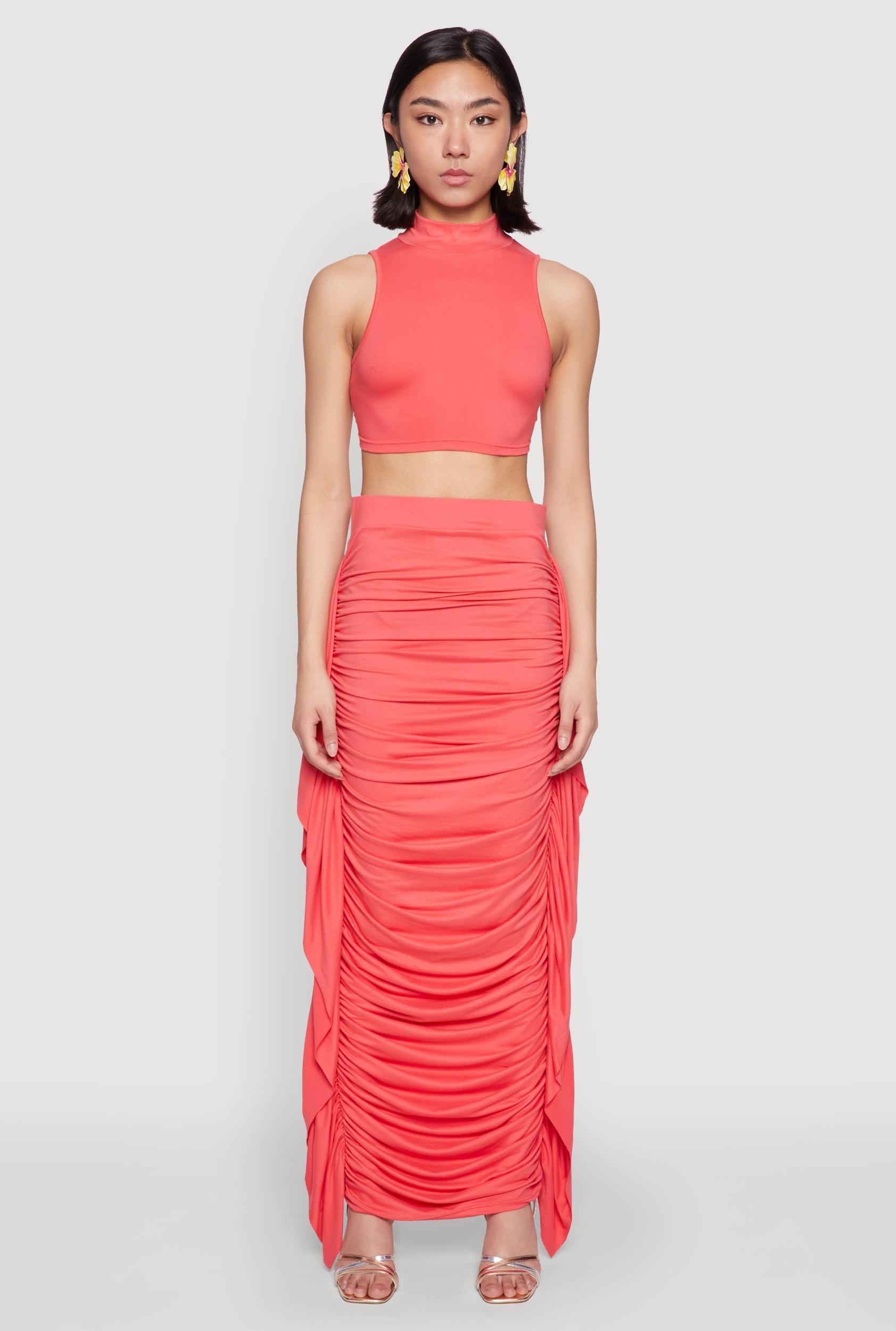 Womens Side Ruffle Ruched Maxi Skirt Product Image