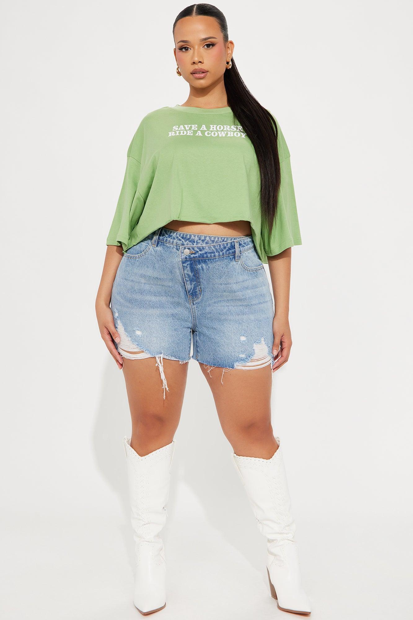 Out Of Line Ripped Crossover Denim Shorts - Medium Wash Product Image