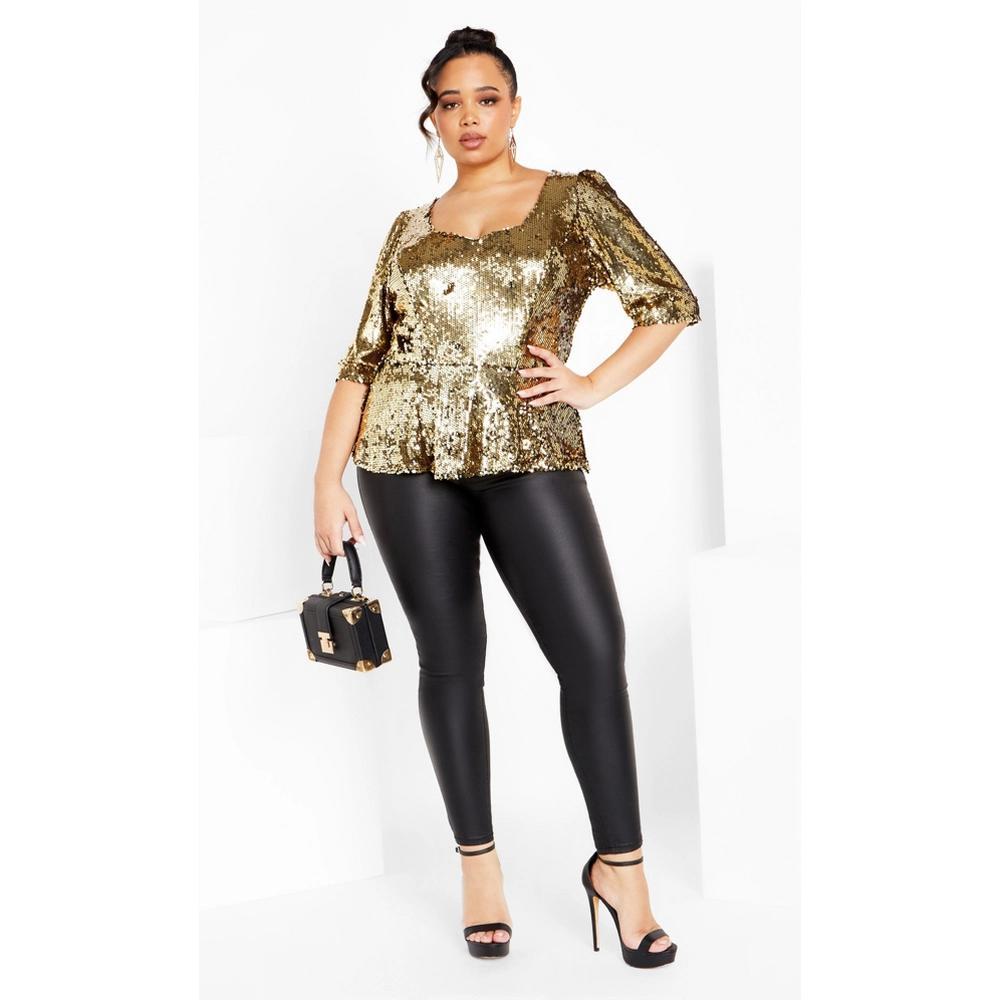 Women's Plus Size Sequin Puff Top - bronze | CITY CHIC Product Image