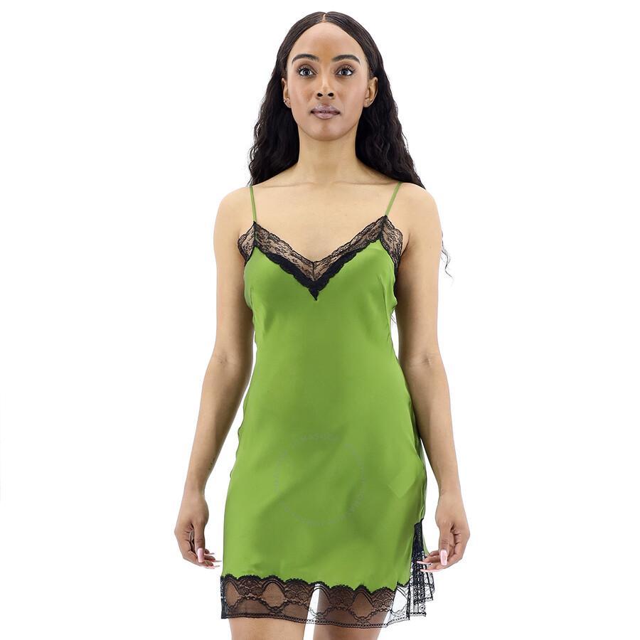 BURBERRY Cedar Green Silk-satin Lace-trimmed Mini Dress Product Image