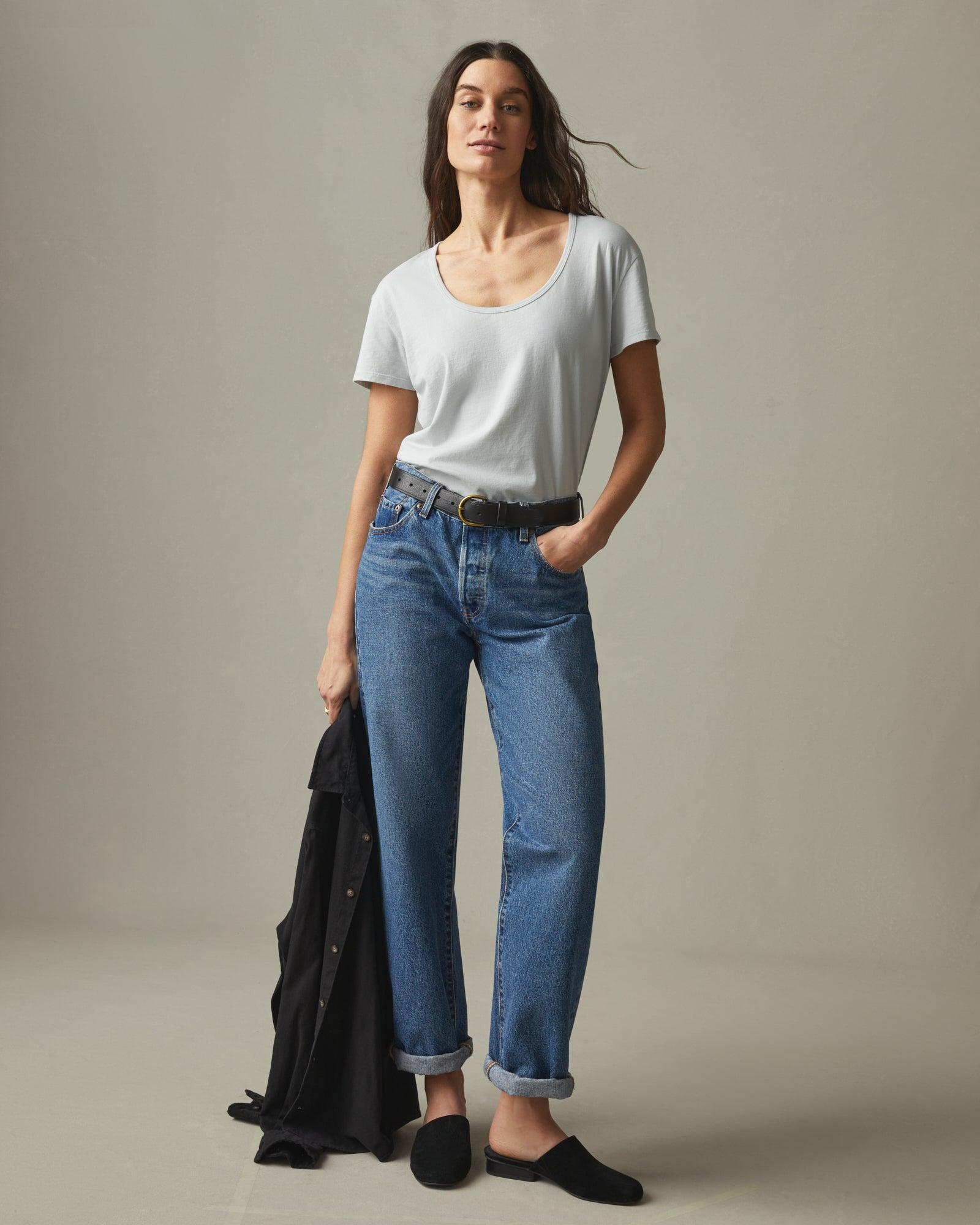Women's Classic Cotton Scoop Tee - Pearl Blue Product Image