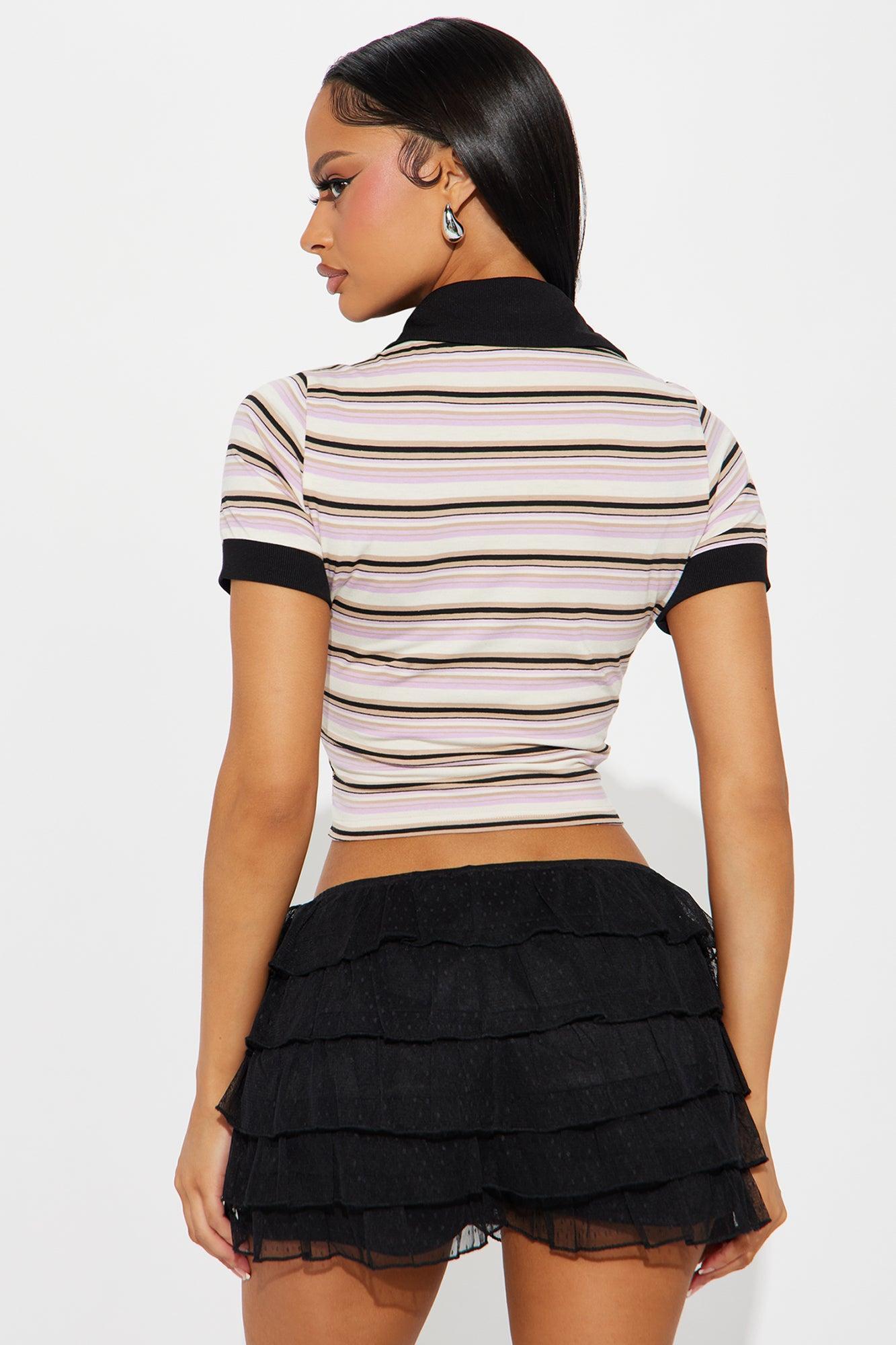 Gianna Striped Polo  - Lavender/combo Product Image