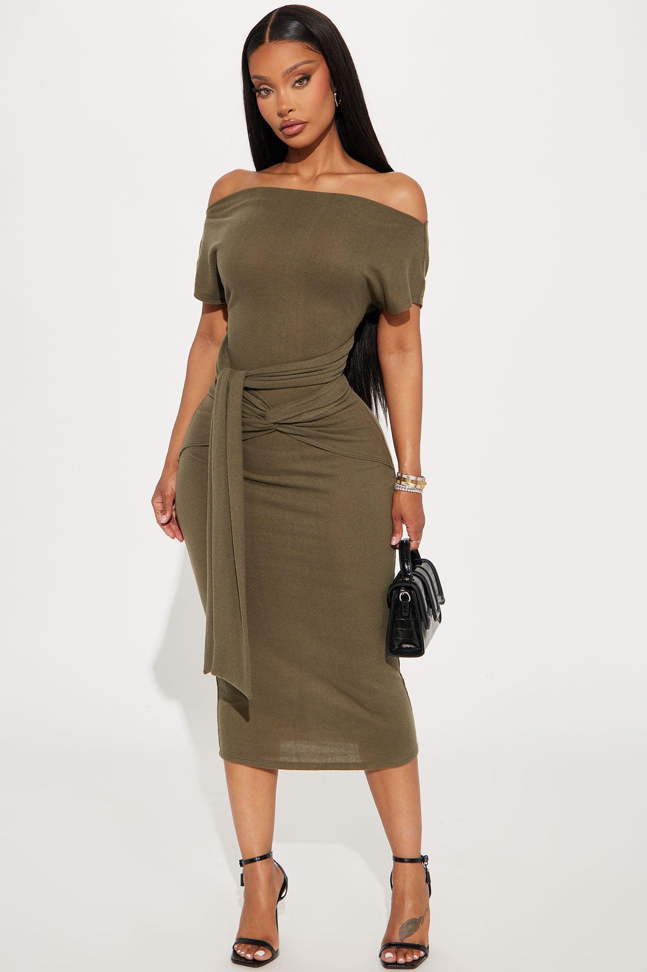 Odessa Tie Front Midi Dress - Olive Product Image