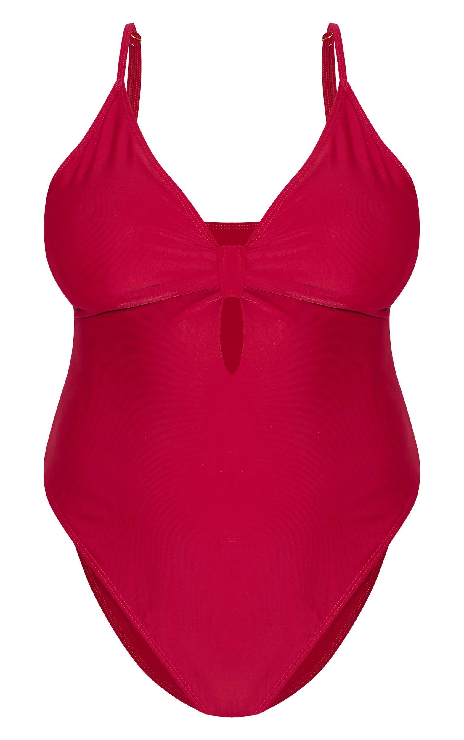 Plus Burgundy Knot Front Cut Out Swimsuit Product Image