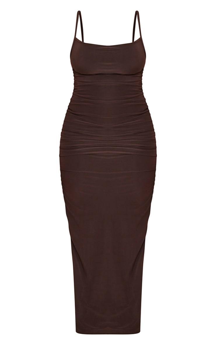 Shape Chocolate Brown Slinky Cowl Neck Detail Maxi Dress Product Image