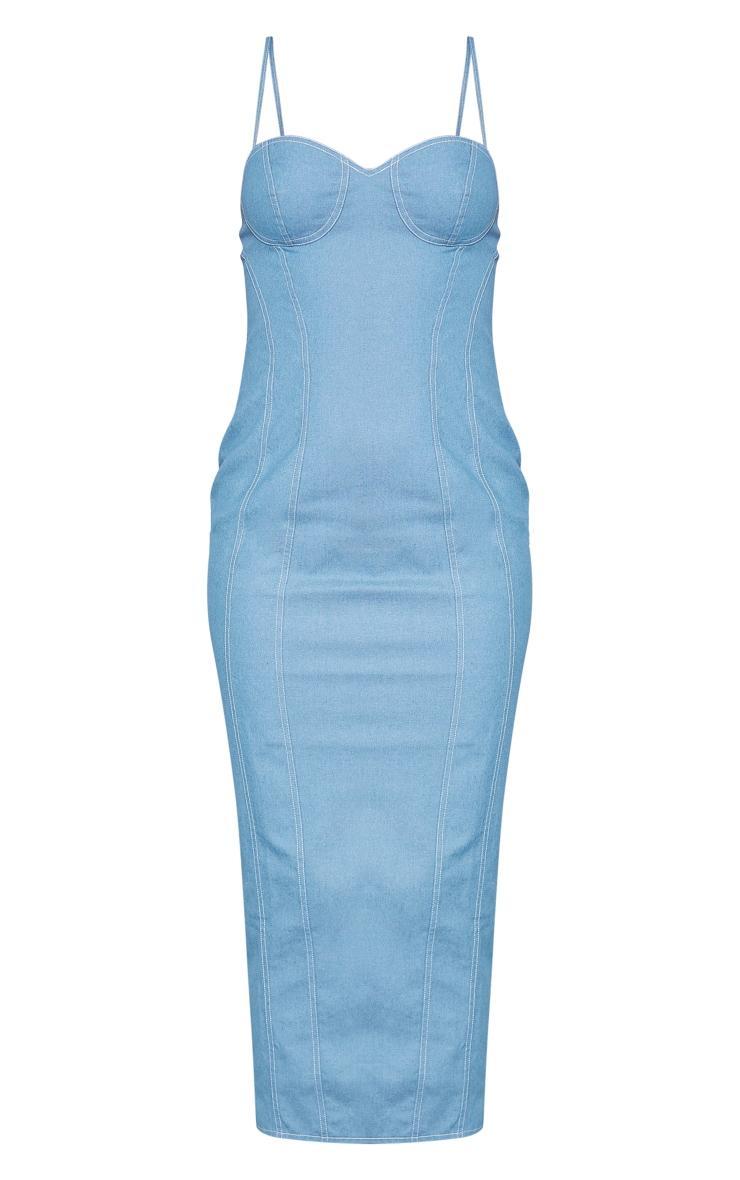 Blue Twill Contrast Stitch Midaxi Dress Product Image