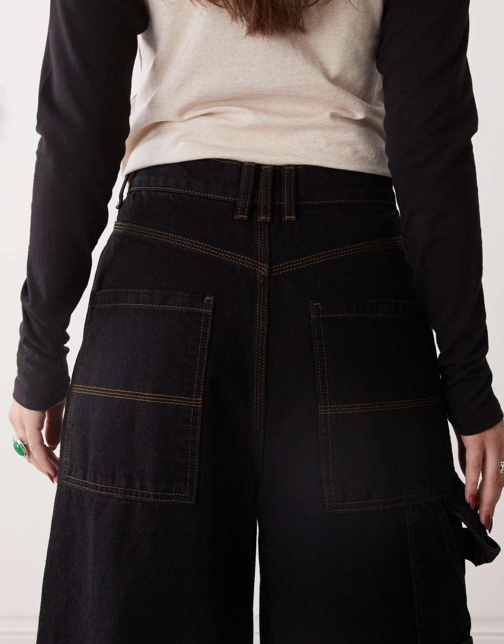COLLUSION X002 baggy carpenter jeans in black rinse wash Product Image