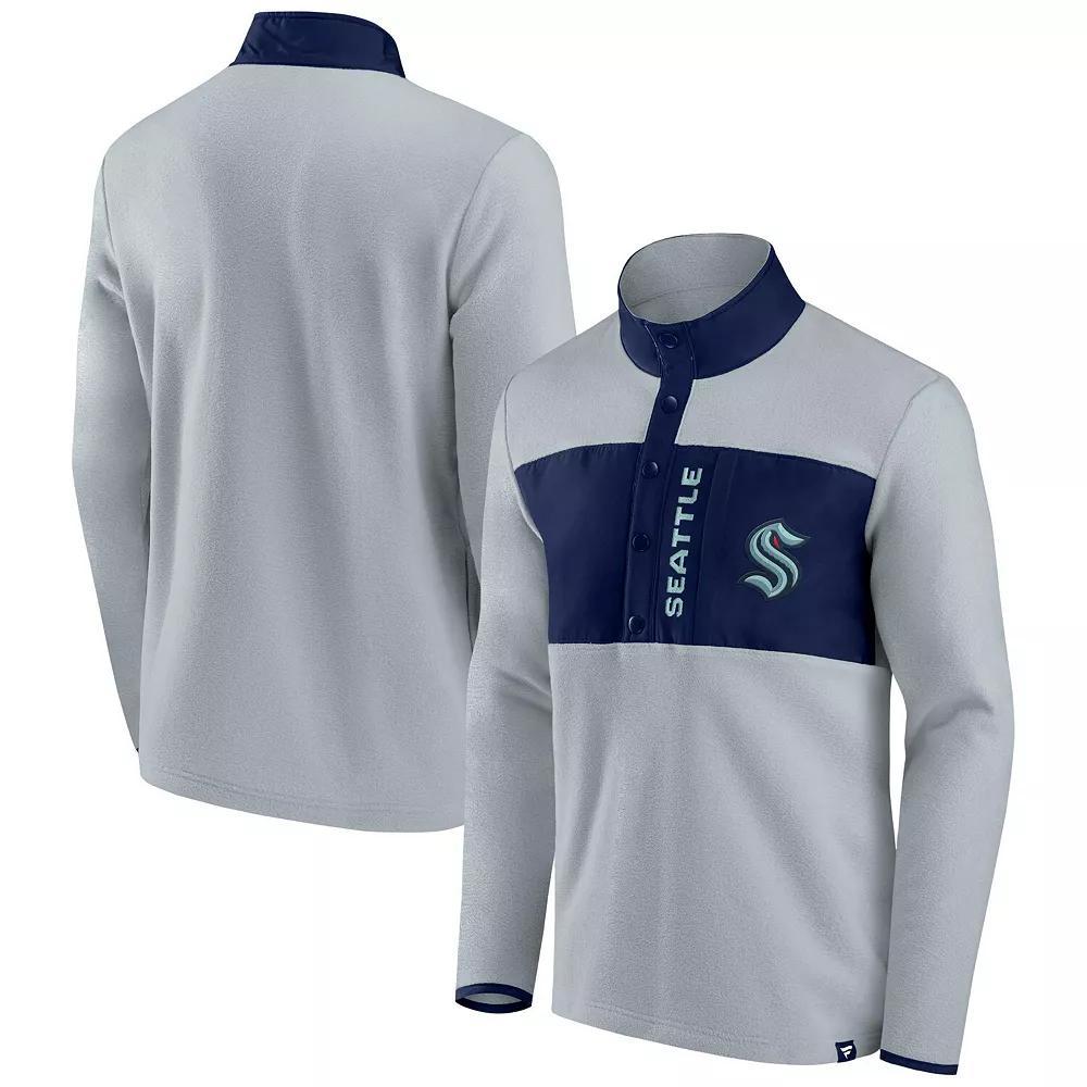 Men's Fanatics Branded Gray/Deep Sea Blue Seattle Kraken Omni Polar Fleece Quarter-Snap Jacket, Size: 2XL, Krk Grey Product Image