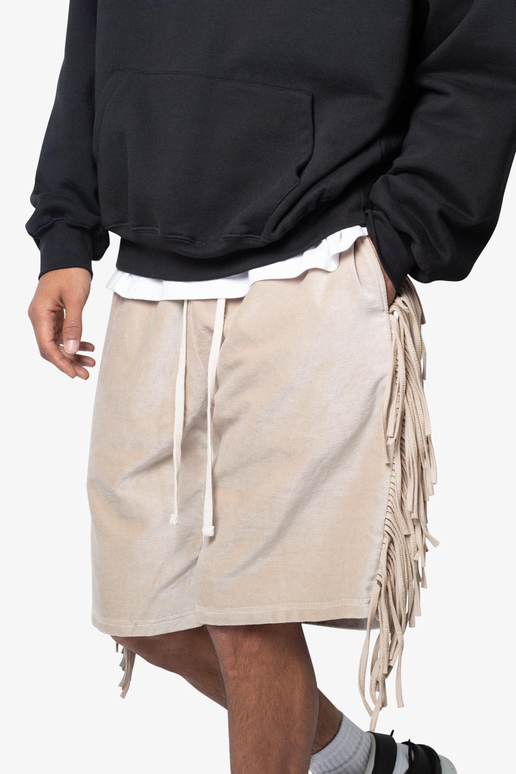 Fringe Velour Sweatshorts - Dust Product Image