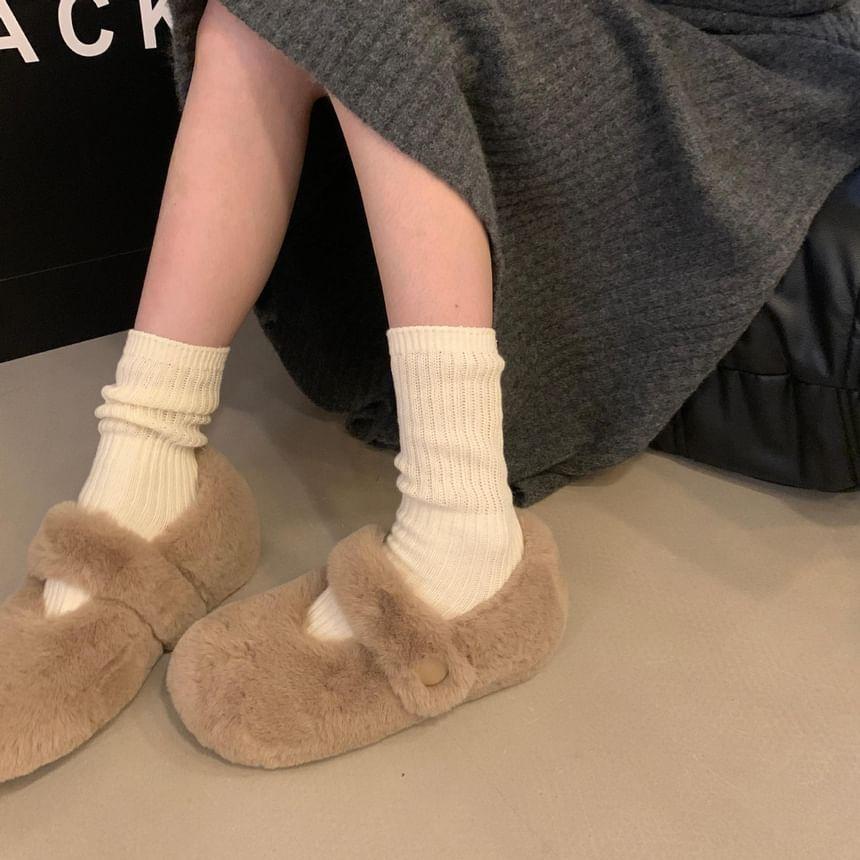 Round Toe Plain Fluffy Mary Jane Shoes Product Image