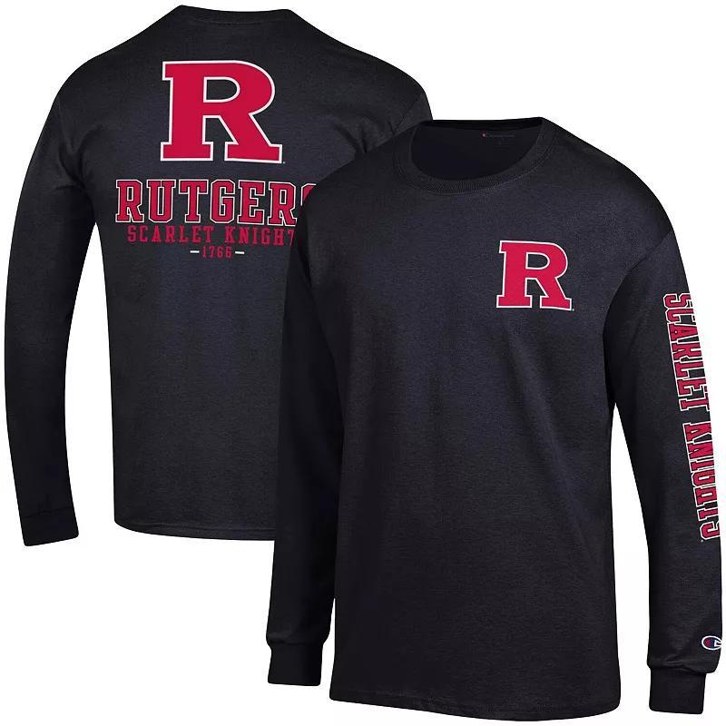 Mens Champion Rutgers Scarlet Knights Team Stack Long Sleeve T-Shirt Product Image