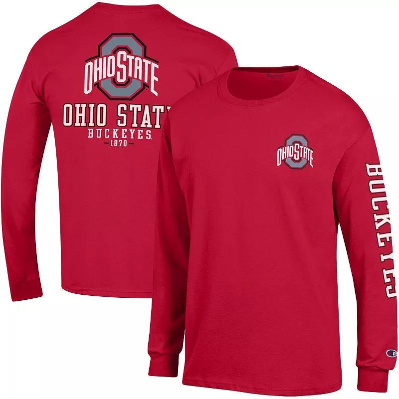 Men's Champion Scarlet Ohio State Buckeyes Team Stack 3-Hit Long Sleeve T-Shirt, Size: Small, Red Product Image