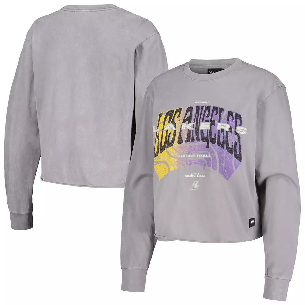 Women's The Wild Collective  Gray Los Angeles Lakers Band Cropped Long Sleeve T-Shirt, Size: Large, Grey Product Image