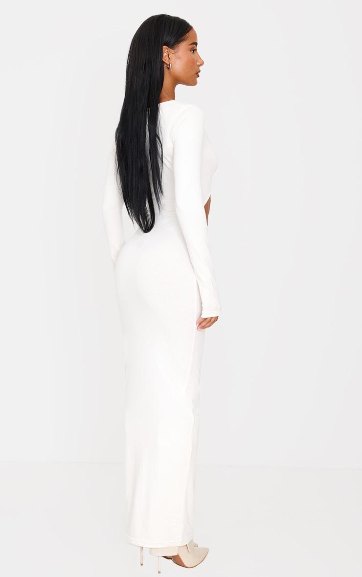 Cream Cotton Twist Cut Out Long Sleeve Midaxi Dress Product Image