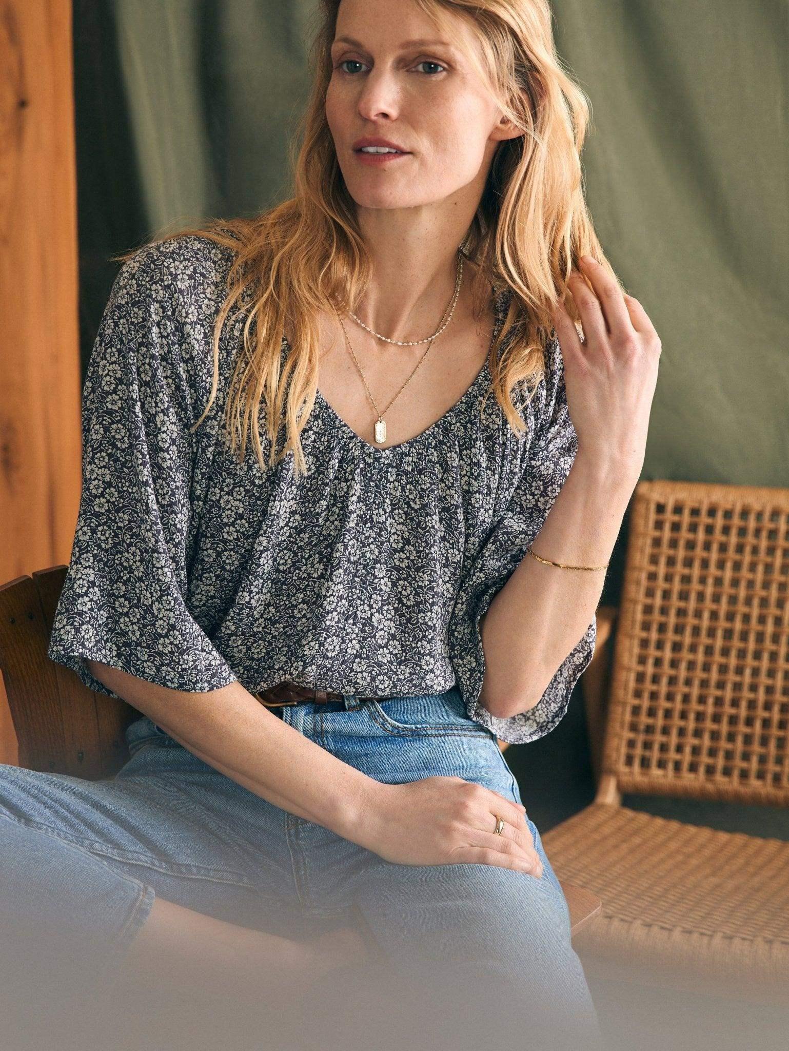 Amira Blouse - Navy Ditsy Floral Female Product Image