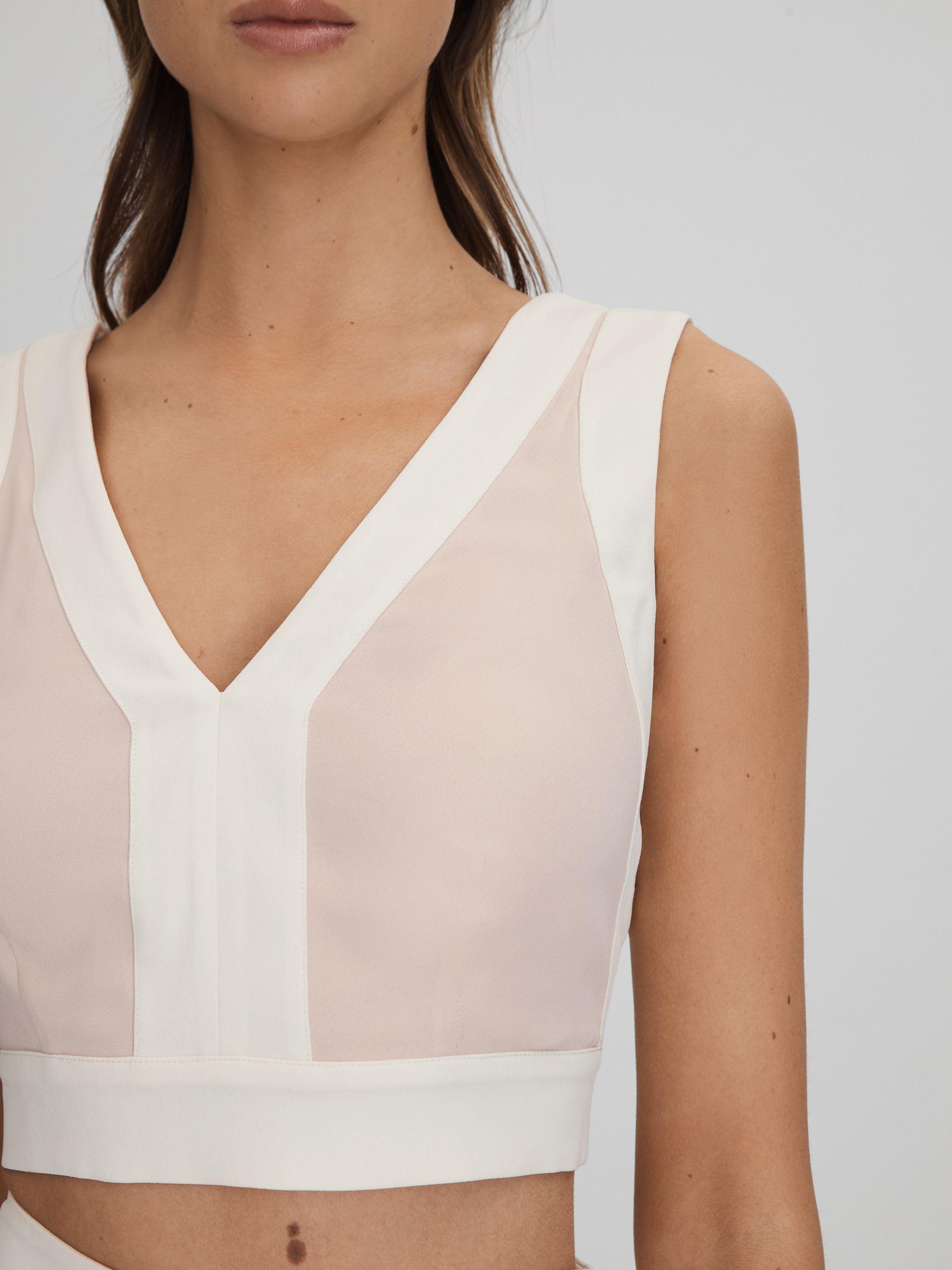 Contrast Trim Co-Ord Crop Top in Nude/Ivory Product Image
