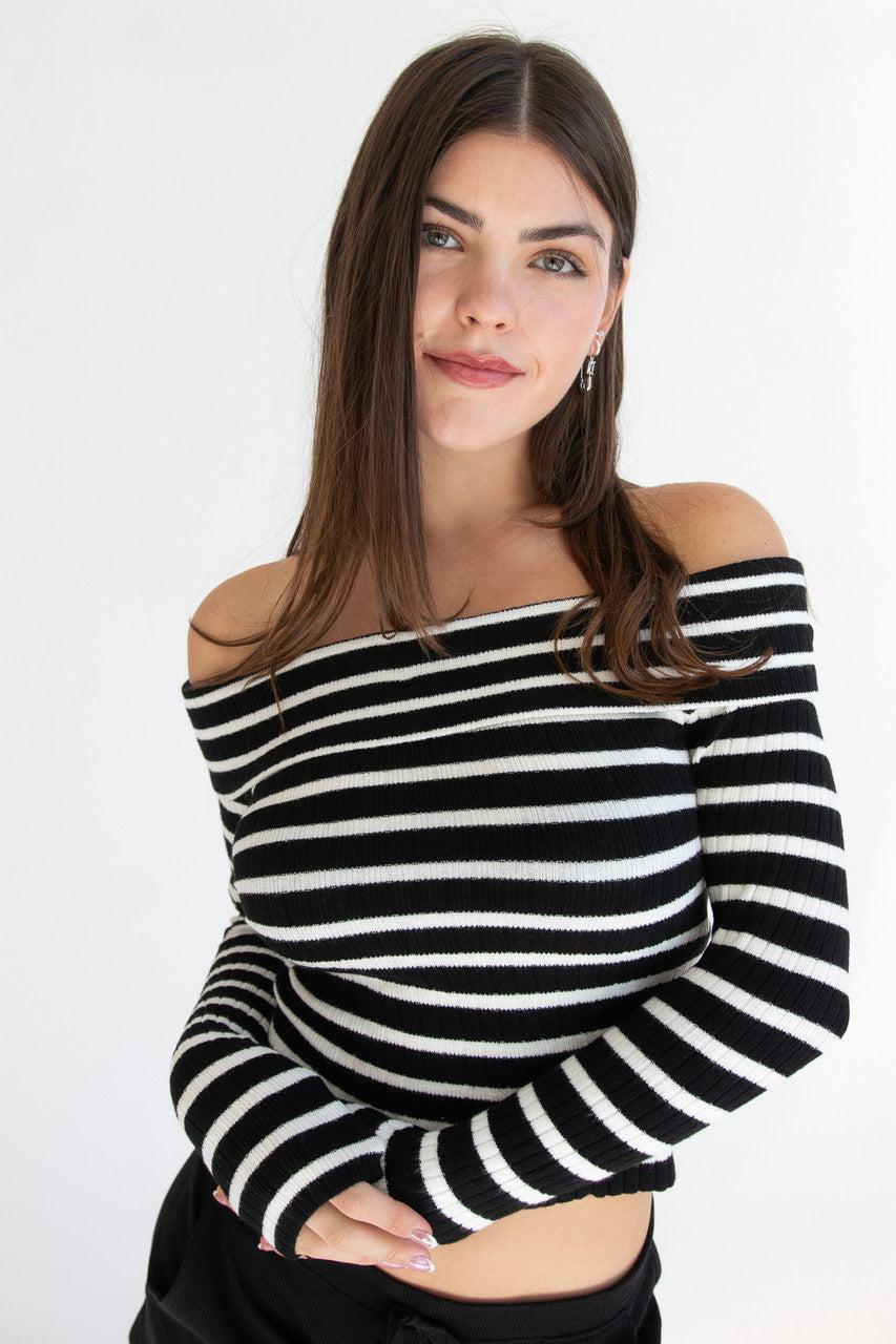 Off The Shoulder Striped Sweater Product Image