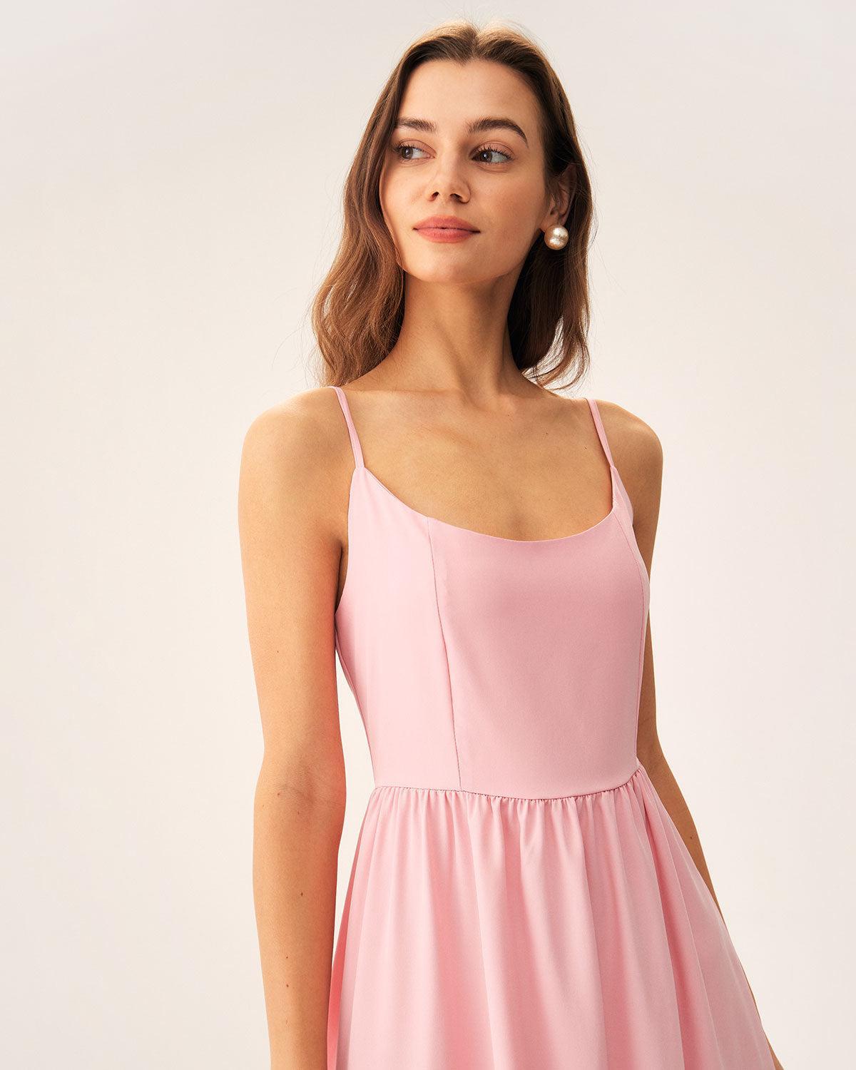 Pink A-Line Slip Midi Dress Product Image