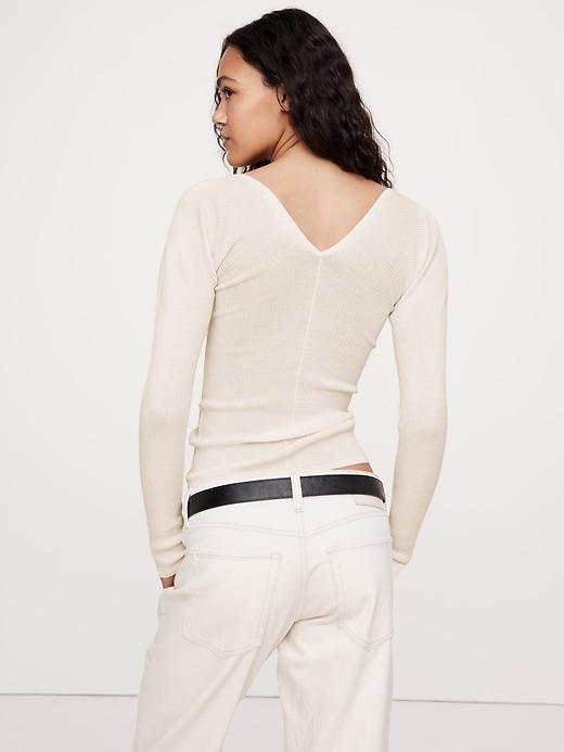 Ribbed Merino Double V-Neck Sweater Product Image