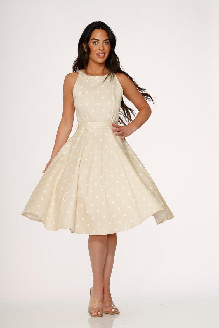 Beige & White Polka Dot Swing Dress Product Image