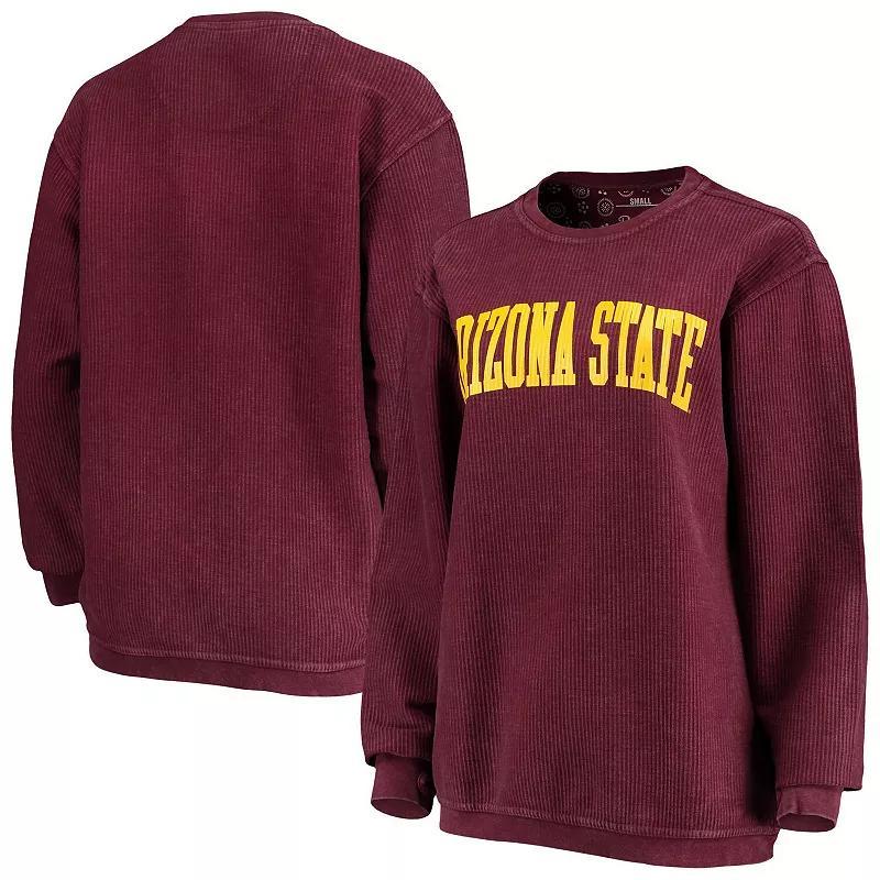 Womens Pressbox Maroon Arizona State Sun Devils Comfy Cord Vintage Wash Basic Arch Pullover Sweatshirt Product Image