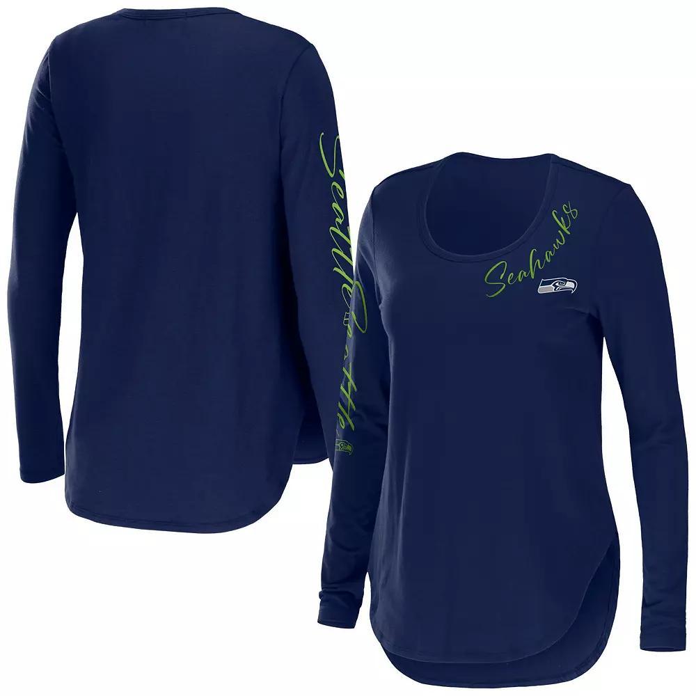 Women's WEAR by Erin Andrews College Navy Seattle Seahawks Team Scoop Neck Tri-Blend Long Sleeve T-Shirt, Size: Small, Blue Product Image