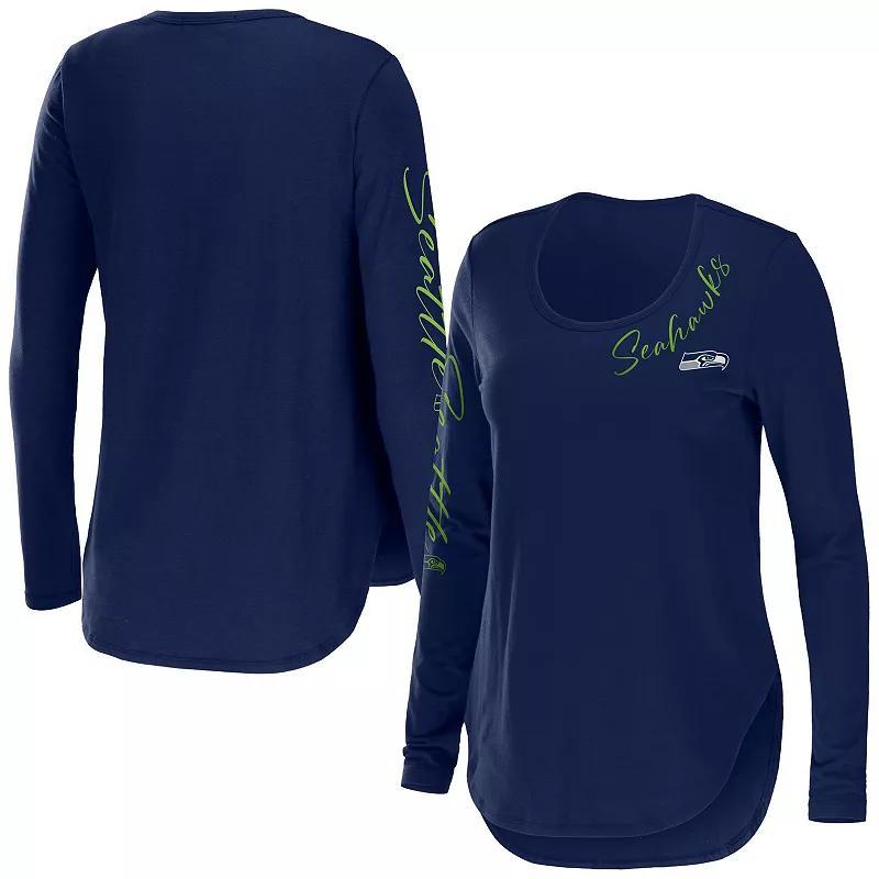 Women's WEAR by Erin Andrews College Navy Seattle Seahawks Team Scoop Neck Tri-Blend Long Sleeve T-Shirt, Size: Small, Blue Product Image