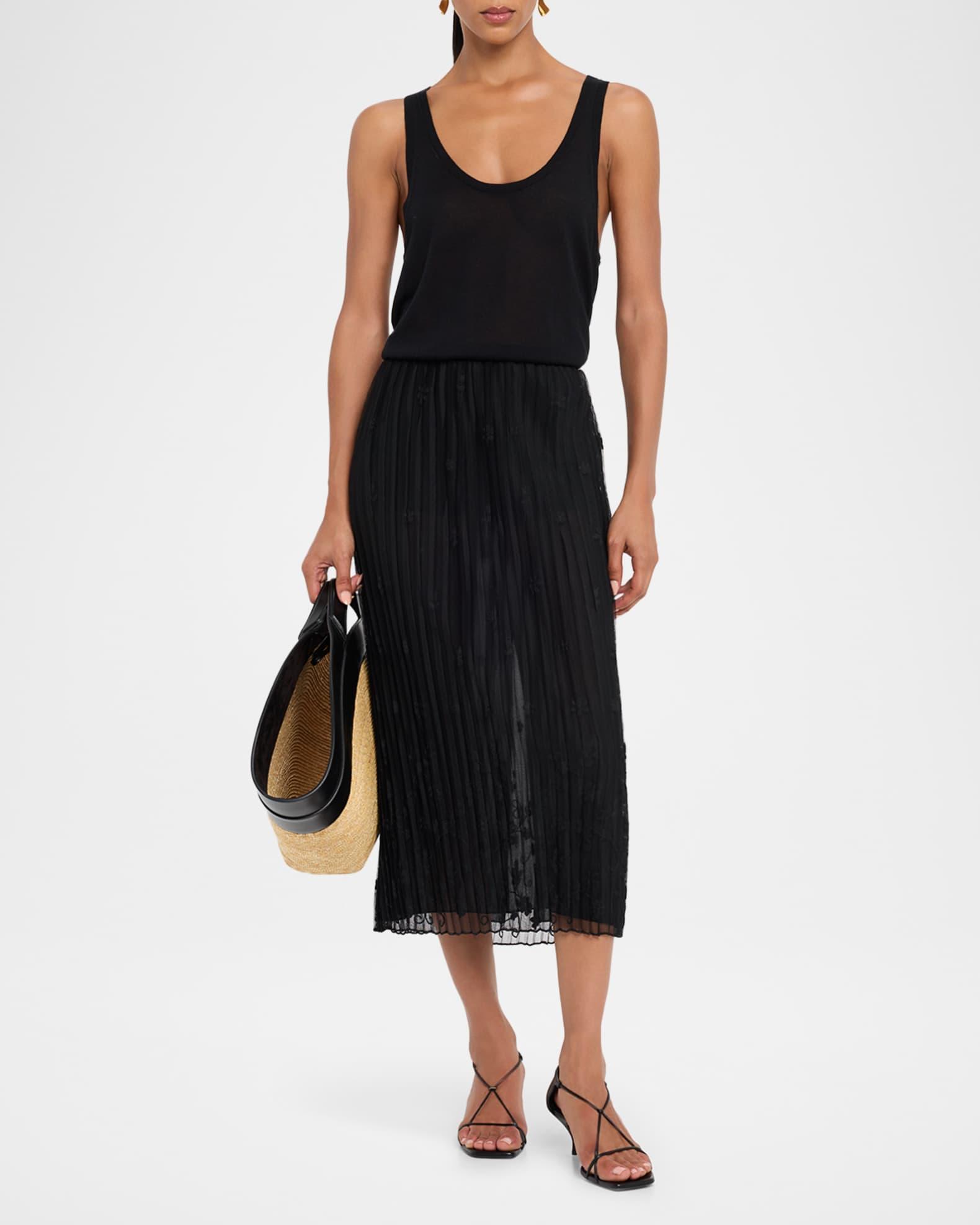 Floral Pleated Tulle Midi Skirt Product Image
